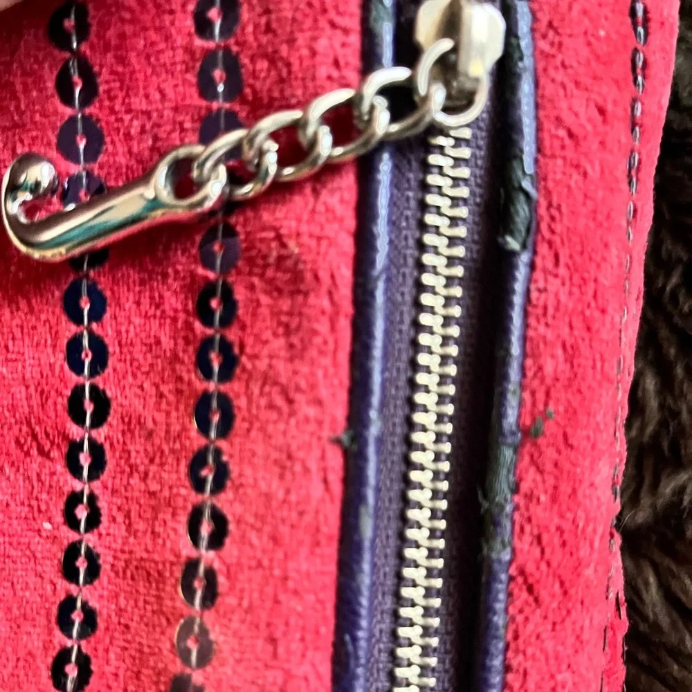 Juicy Couture 2012 Velour Sequin Cosmetic Bag Red Purple Y2K McBling J Pull Glam